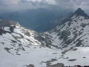 Looking east from Col de Mulleres, at the imminent descent towards Hospital de Vielha Looking east from Col de Mulleres, at the imminent descent towards Hospital de Vielha