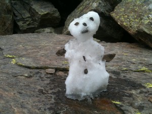 Joey the snowman, in a boulder-field at 2,400m