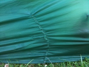 Stitched up: the repair to the side of the tent