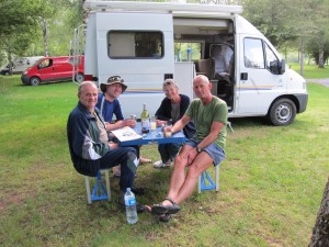 Enjoying a pastis on the campsite at Lescun