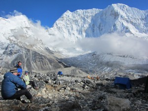 Island Peak High Camp, looking down on the Imja Glacier