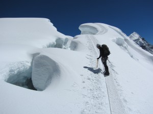 Thomas leading the rope party across the Island Peak glacier