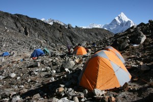 Lobuje East High Camp with Ama Dablam in the background