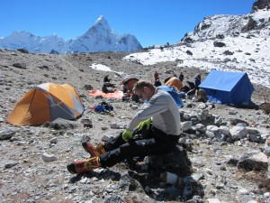 Rich at Pokalde High Camp, with Ama Dablam in the background